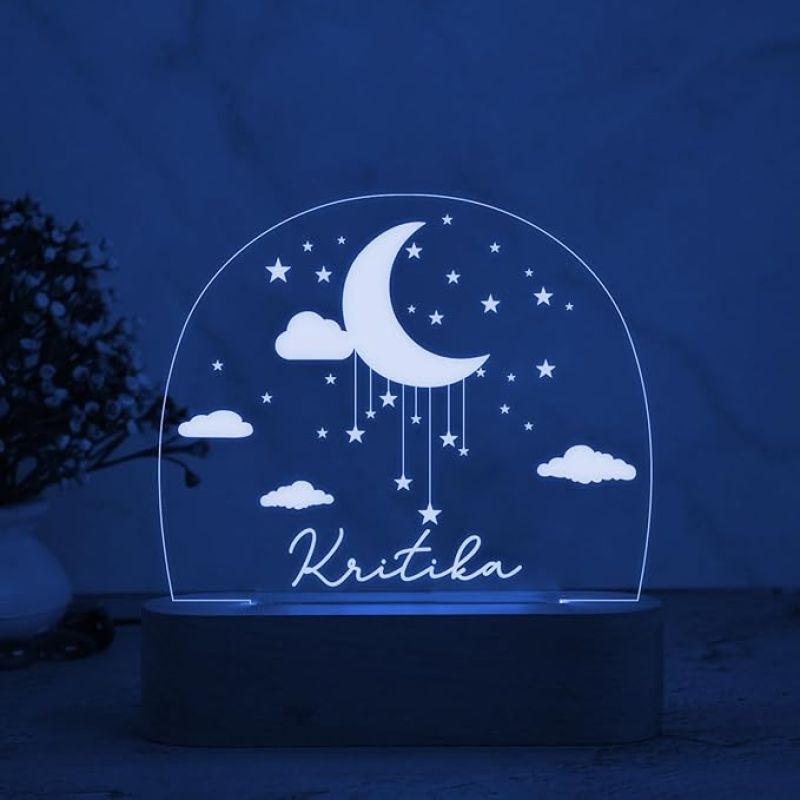 3D Illusion Personalized Name Led Night Lamp with 7 Color Changing Light Moon ,Star and Cloud Design Kids Room Decor Light Gift for Boys Girls Boyfriend Girlfriend