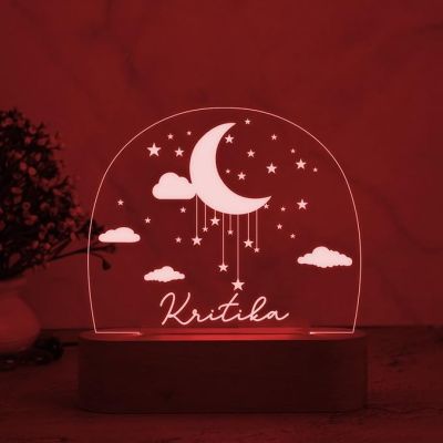 3D Illusion Personalized Name Led Night Lamp with 7 Color Changing Light Moon ,Star and Cloud Design Kids Room Decor Light Gift for Boys Girls Boyfriend Girlfriend