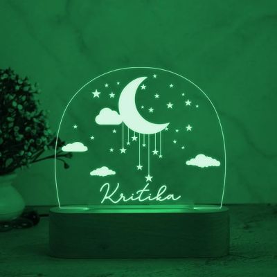 3D Illusion Personalized Name Led Night Lamp with 7 Color Changing Light Moon ,Star and Cloud Design Kids Room Decor Light Gift for Boys Girls Boyfriend Girlfriend