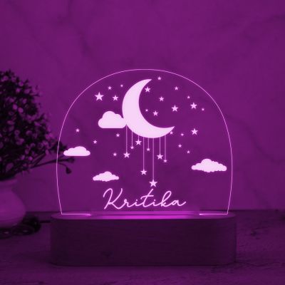 3D Illusion Personalized Name Led Night Lamp with 7 Color Changing Light Moon ,Star and Cloud Design Kids Room Decor Light Gift for Boys Girls Boyfriend Girlfriend