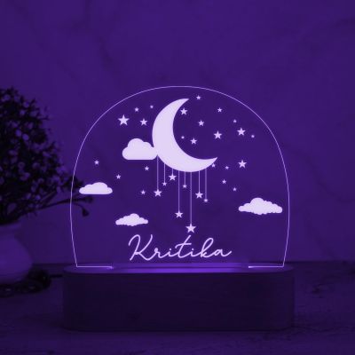 3D Illusion Personalized Name Led Night Lamp with 7 Color Changing Light Moon ,Star and Cloud Design Kids Room Decor Light Gift for Boys Girls Boyfriend Girlfriend