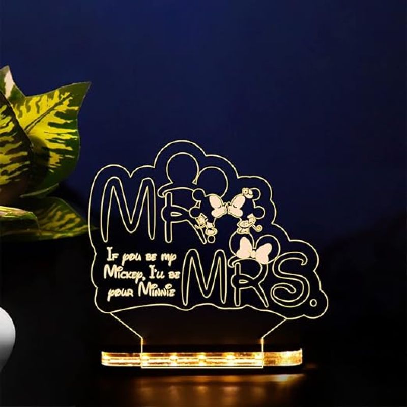 3D Illusion Mr and Mrs Led Night lamp with Warm White Color Gift for Husband Wife