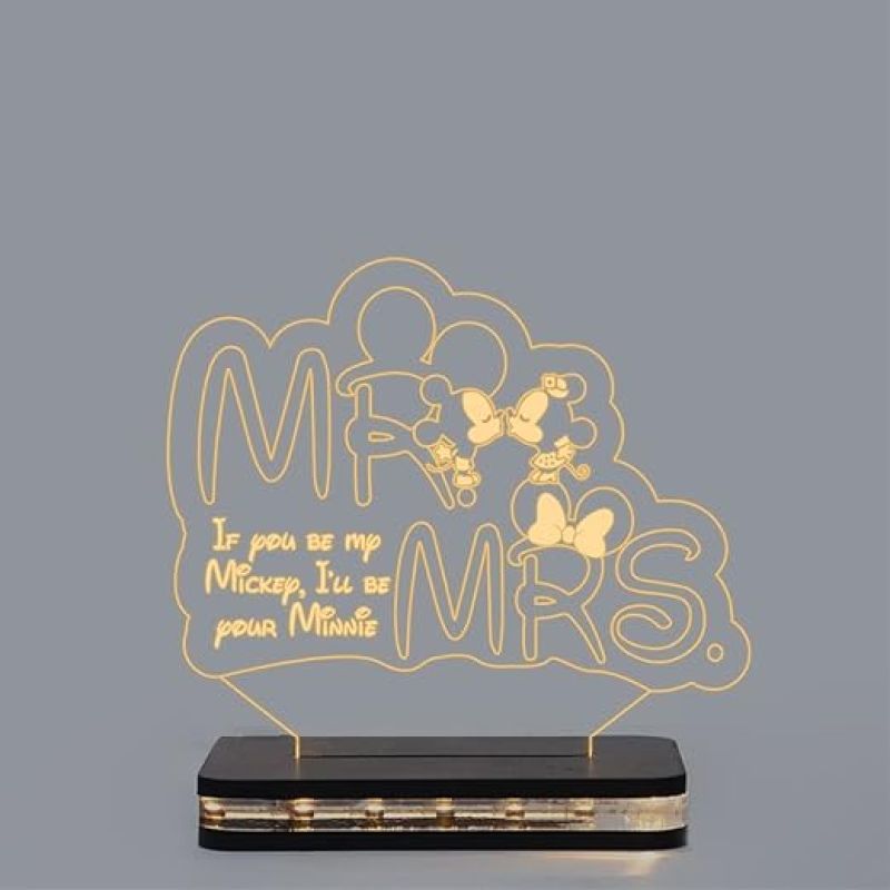3D Illusion Mr and Mrs Led Night lamp with Warm White Color Gift for Husband Wife