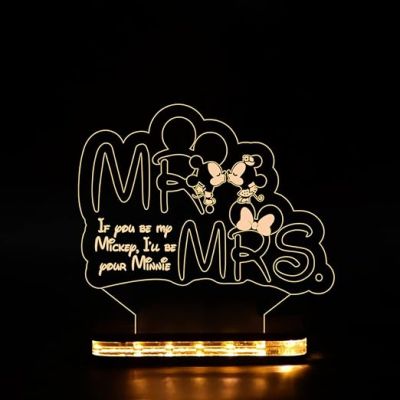 3D Illusion Mr and Mrs Led Night lamp with Warm White Color Gift for Husband Wife