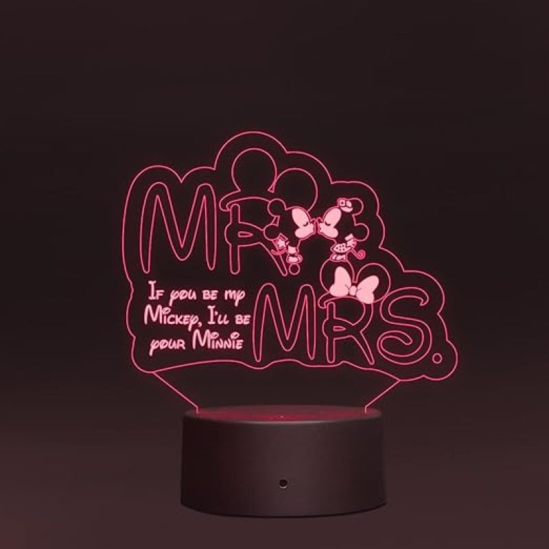 3D Illusion Mr and Mrs Led Night lamp 16 Color Changing Light with Remote Control Gift for Husband Wife Circle Base