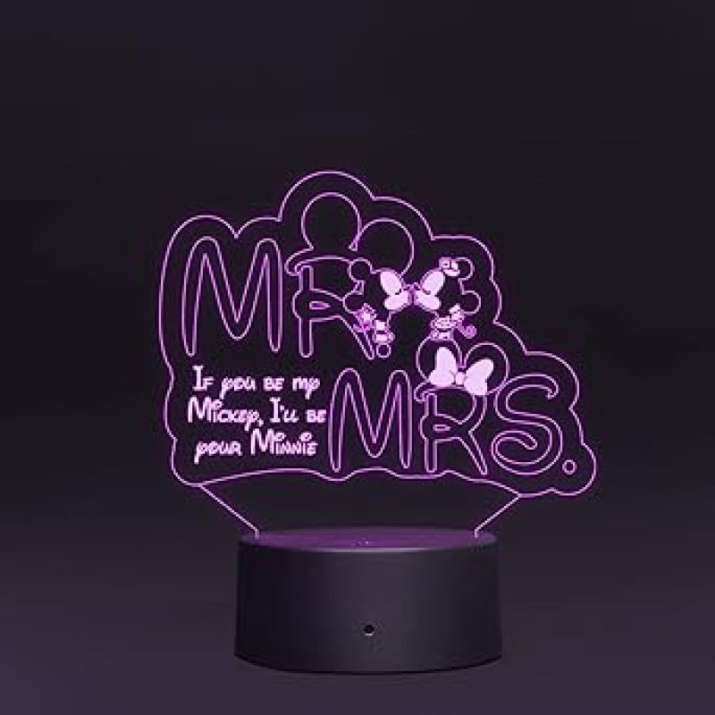 3D Illusion Mr and Mrs Led Night lamp 16 Color Changing Light with Remote Control Gift for Husband Wife Circle Base
