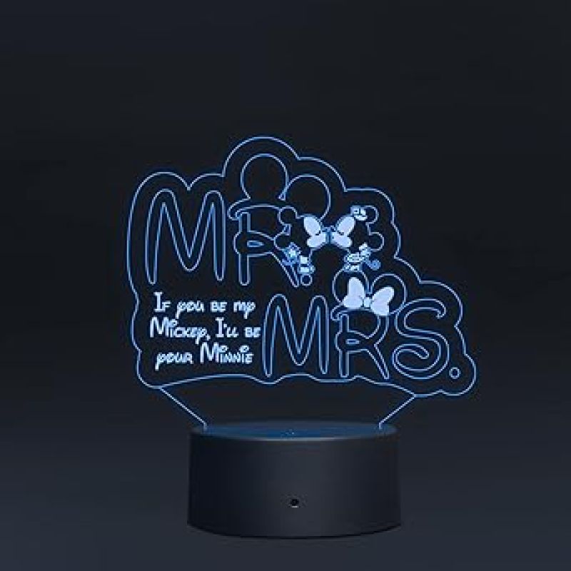 3D Illusion Mr and Mrs Led Night lamp 16 Color Changing Light with Remote Control Gift for Husband Wife Circle Base