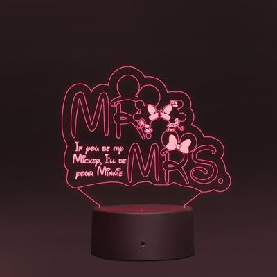 3D Illusion Mr and Mrs Led Night lamp 16 Color Changing Light with Remote Control Gift for Husband Wife Circle Base