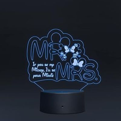3D Illusion Mr and Mrs Led Night lamp 16 Color Changing Light with Remote Control Gift for Husband Wife Circle Base