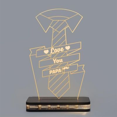 3D Illusion Love You Papa Led Night Lamp with Warm White Color Birthday Gift For Papa