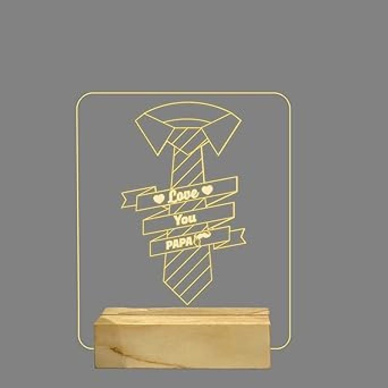 3D Illusion Love You Papa Night Lamp with Warm White Color Birthday Gift For Papa Wooden Base