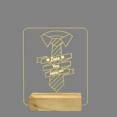 3D Illusion Love You Papa Night Lamp with Warm White Color Birthday Gift For Papa Wooden Base