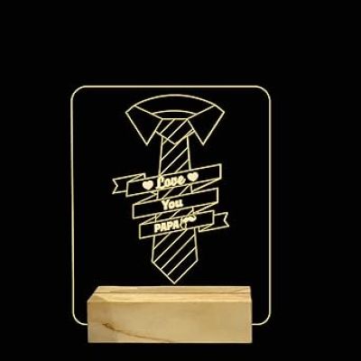 3D Illusion Love You Papa Night Lamp with Warm White Color Birthday Gift For Papa Wooden Base