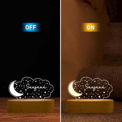 Personalized Name Night Lamp with Warm White Color Moon & Cloud Design Lamp Return and Birthday Gift for Kids, Friends and Room Decor Lamp