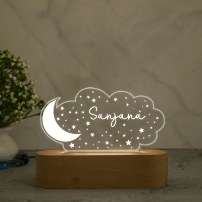 Personalized Name Night Lamp with Warm White Color Moon & Cloud Design Lamp Return and Birthday Gift for Kids, Friends and Room Decor Lamp