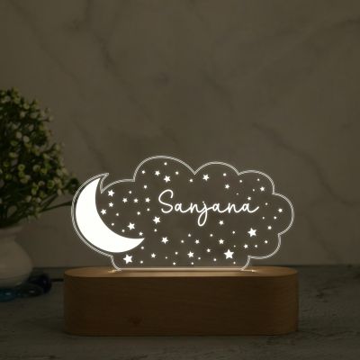Personalized Name Night Lamp with Warm White Color Moon & Cloud Design Lamp Return and Birthday Gift for Kids, Friends and Room Decor Lamp