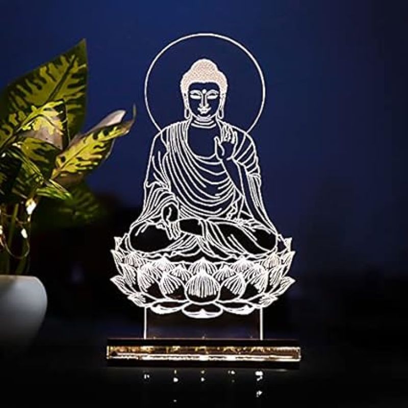 3D Illusion Buddha Led Night Lamp with Warm White Color Home Office Pooja Room Decor Light