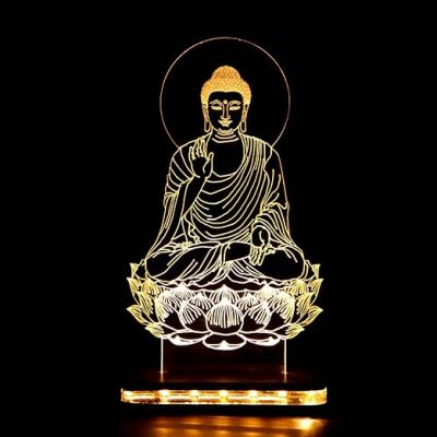 3D Illusion Buddha Led Night Lamp with Warm White Color Home Office Pooja Room Decor Light