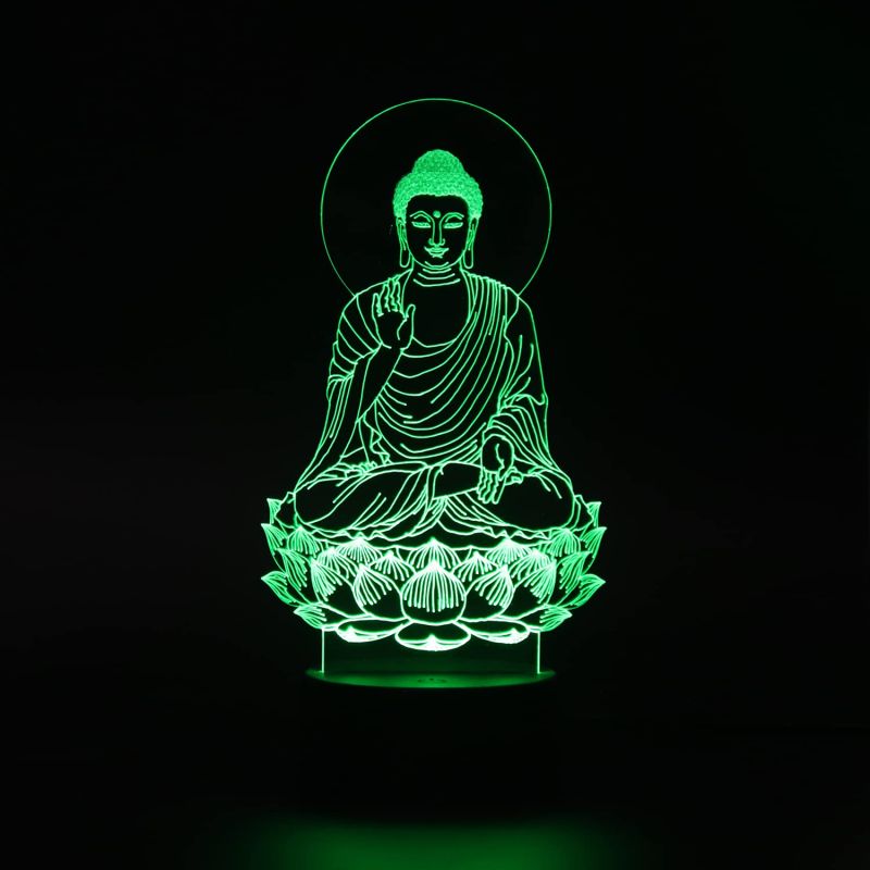 3D Illusion Buddha Led Night Lamp 16 Color Changing Light with Remote Control Home Office Pooja Room Decor Light Circle Base