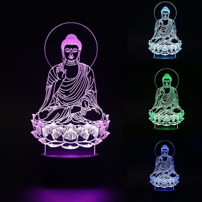 3D Illusion Buddha Led Night Lamp 16 Color Changing Light with Remote Control Home Office Pooja Room Decor Light Circle Base