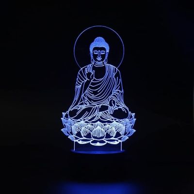 3D Illusion Buddha Led Night Lamp 16 Color Changing Light with Remote Control Home Office Pooja Room Decor Light Circle Base