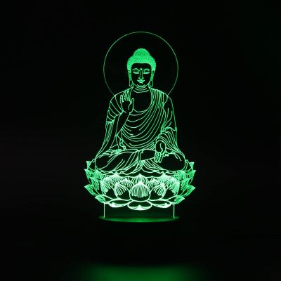 3D Illusion Buddha Led Night Lamp 16 Color Changing Light with Remote Control Home Office Pooja Room Decor Light Circle Base