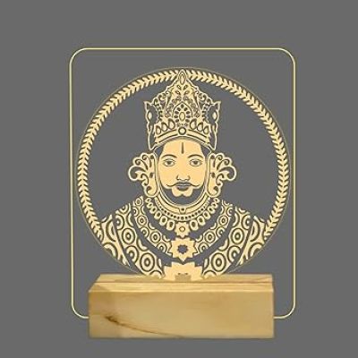 3D Illusion Khatu Shyam Ji Night Lamp with Warm White Color Home & Temple Decor Light Wooden Base