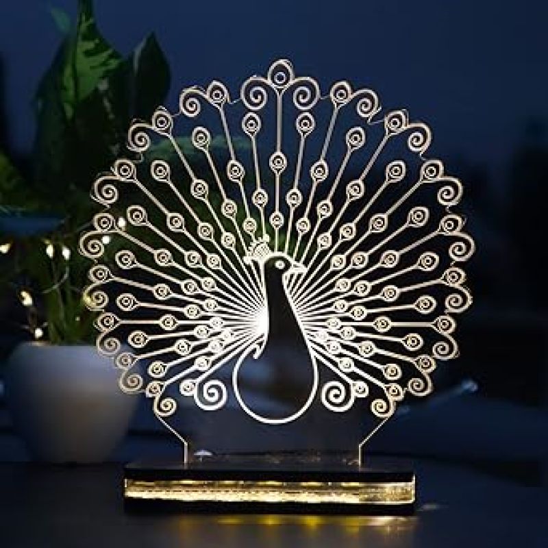 3D Optical Peacock Led Night Lamp with Warm White Color Home Decor Lamp