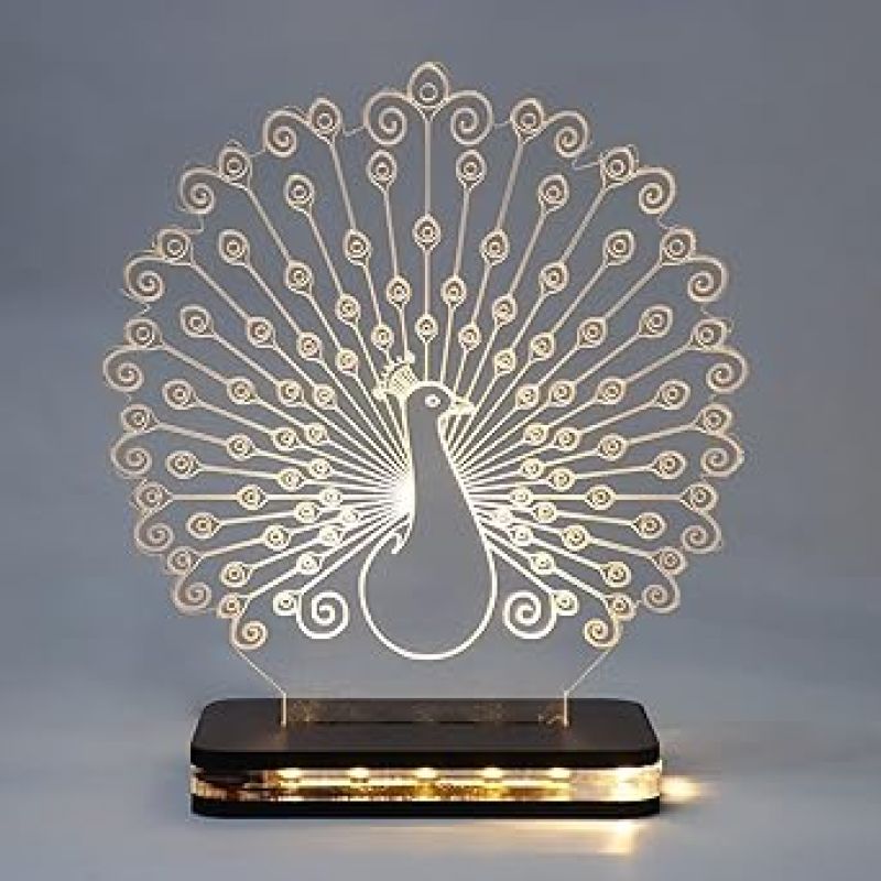 3D Optical Peacock Led Night Lamp with Warm White Color Home Decor Lamp