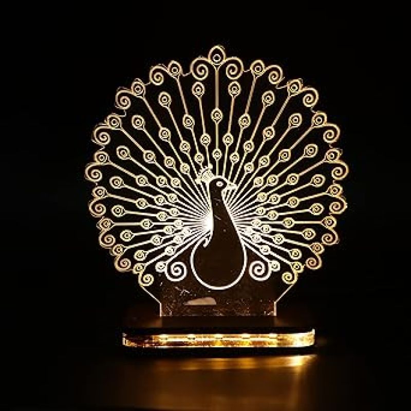 3D Optical Peacock Led Night Lamp with Warm White Color Home Decor Lamp