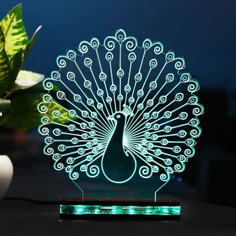 3D Optical Peacock Led Night Lamp 16 Color Changing Light with Remote Control Home Decor Lamp