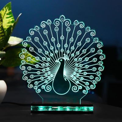 3D Optical Peacock Led Night Lamp 16 Color Changing Light with Remote Control Home Decor Lamp