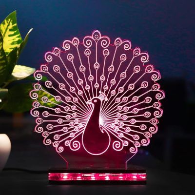 3D Optical Peacock Led Night Lamp 16 Color Changing Light with Remote Control Home Decor Lamp