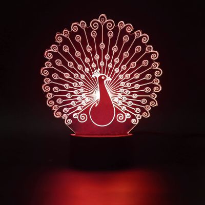 3D Optical Peacock Led Night Lamp 16 Color Changing Light with Remote Control Home Decor Lamp Wooden Base