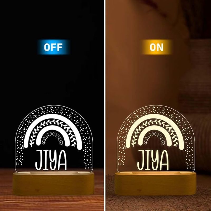 3D Illusion Personalized Rainbow Design Night Lamp with Warm White Light & Adapter Customized with Person Name Lamp Birthday Gift for Kids Friend Room Decor Lamp