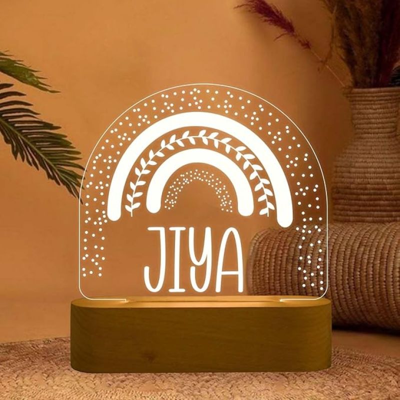 3D Illusion Personalized Rainbow Design Night Lamp with Warm White Light & Adapter Customized with Person Name Lamp Birthday Gift for Kids Friend Room Decor Lamp