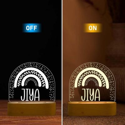 3D Illusion Personalized Rainbow Design Night Lamp with Warm White Light & Adapter Customized with Person Name Lamp Birthday Gift for Kids Friend Room Decor Lamp