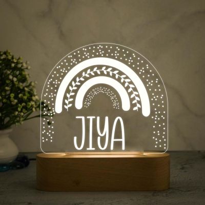 3D Illusion Personalized Rainbow Design Night Lamp with Warm White Light & Adapter Customized with Person Name Lamp Birthday Gift for Kids Friend Room Decor Lamp