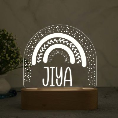 3D Illusion Personalized Rainbow Design Night Lamp with Warm White Light & Adapter Customized with Person Name Lamp Birthday Gift for Kids Friend Room Decor Lamp