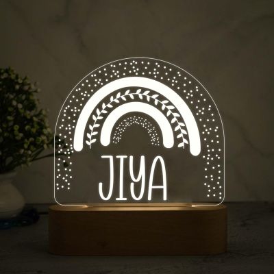 3D Illusion Personalized Rainbow Design Night Lamp with Warm White Light & Adapter Customized with Person Name Lamp Birthday Gift for Kids Friend Room Decor Lamp