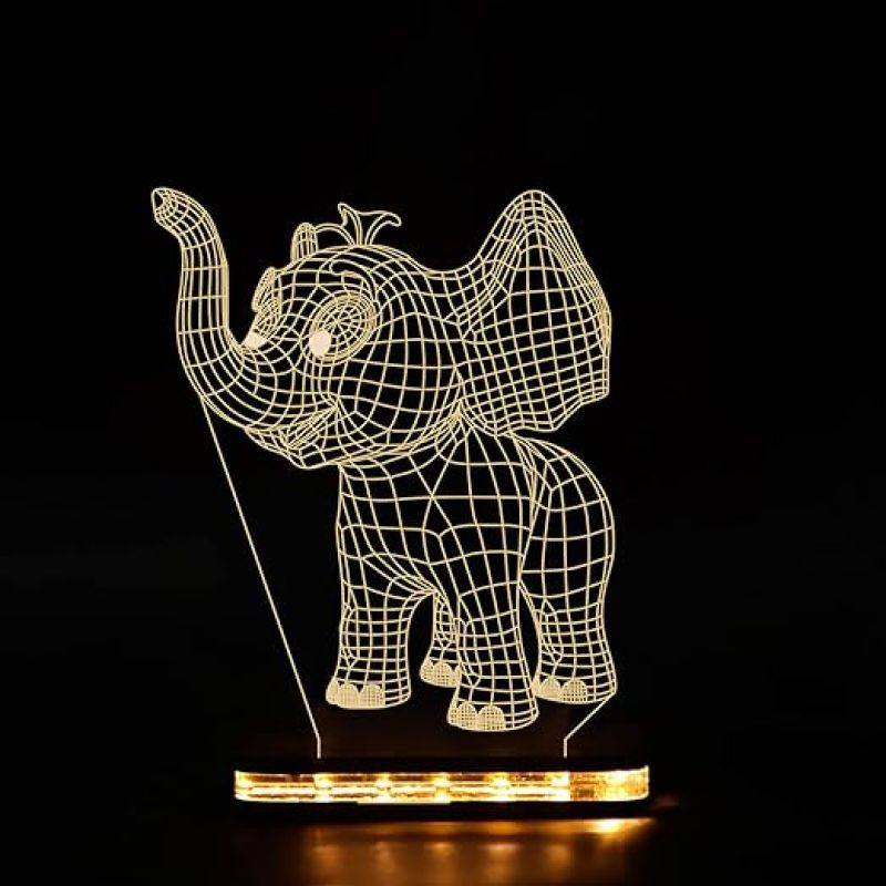 3D Optical Elephant Led Night Lamp with Warm White Color Birthday Gift for Children