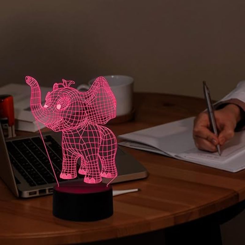 3D Optical Elephant Led Night Lamp 16 Color Changing Light with Remote Control Birthday Gift for Children Circle Base