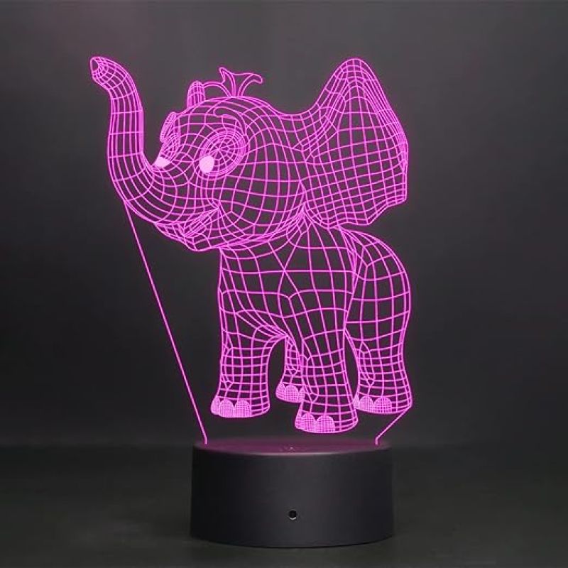 3D Optical Elephant Led Night Lamp 16 Color Changing Light with Remote Control Birthday Gift for Children Circle Base