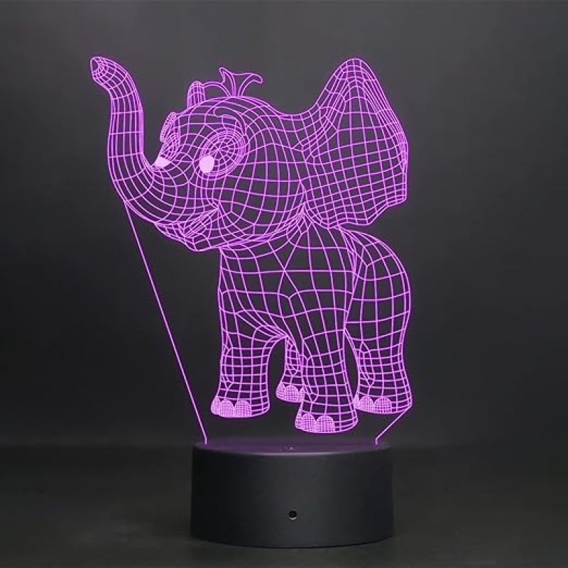 3D Optical Elephant Led Night Lamp 16 Color Changing Light with Remote Control Birthday Gift for Children Circle Base