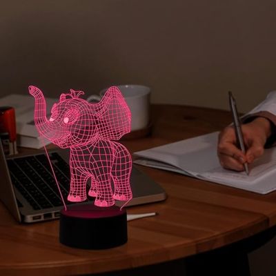 3D Optical Elephant Led Night Lamp 16 Color Changing Light with Remote Control Birthday Gift for Children Circle Base