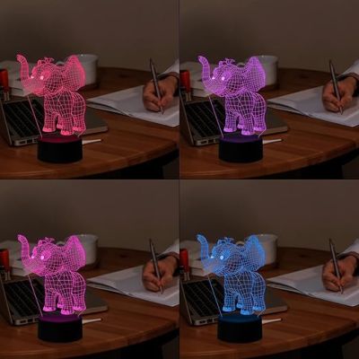 3D Optical Elephant Led Night Lamp 16 Color Changing Light with Remote Control Birthday Gift for Children Circle Base