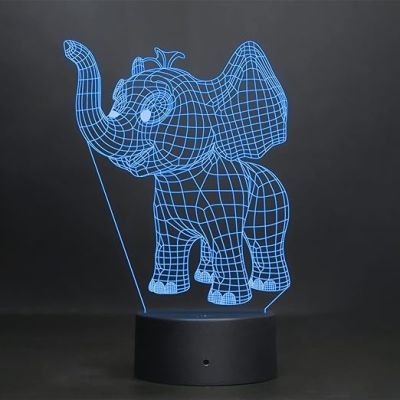 3D Optical Elephant Led Night Lamp 16 Color Changing Light with Remote Control Birthday Gift for Children Circle Base