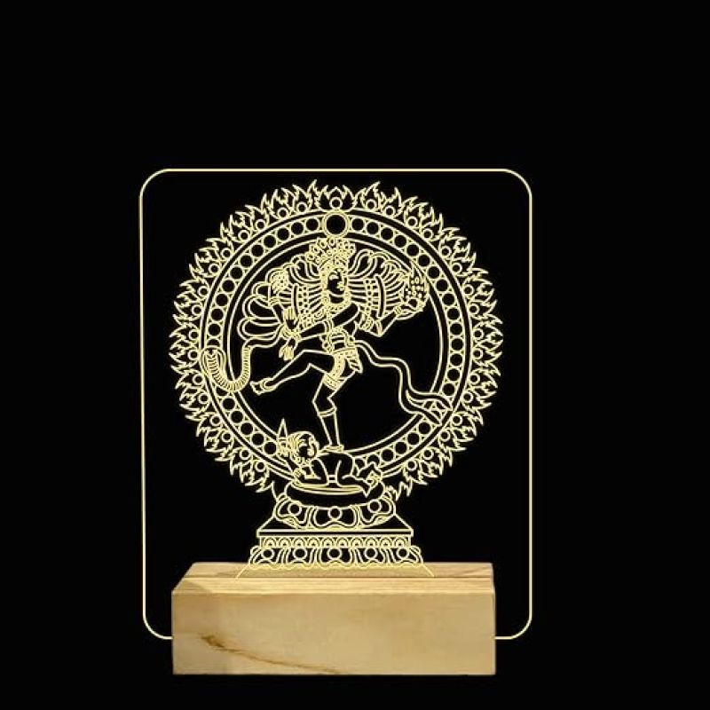3D Illusion Shiva Natraj Night Lamp with Warm White Color Home Office Pooja Room Decor Wooden Base