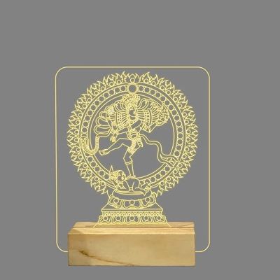 3D Illusion Shiva Natraj Night Lamp with Warm White Color Home Office Pooja Room Decor Wooden Base