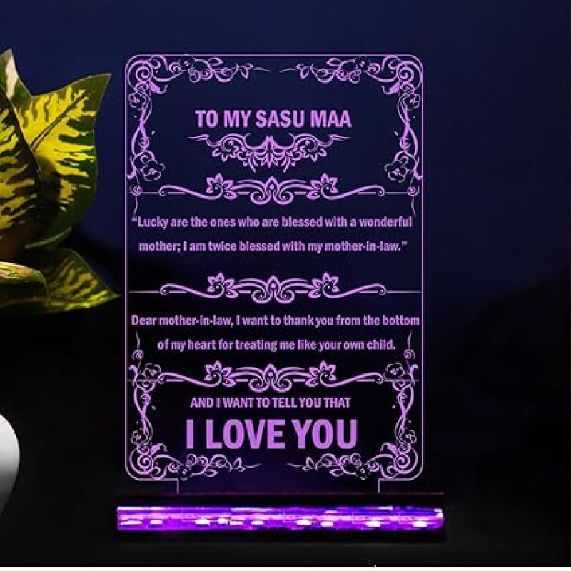 To My Sasu Maa English Quote Led Night Lamp 16 Color Changing Light with Remote Control Gift for Mother in Law on Her Birthday